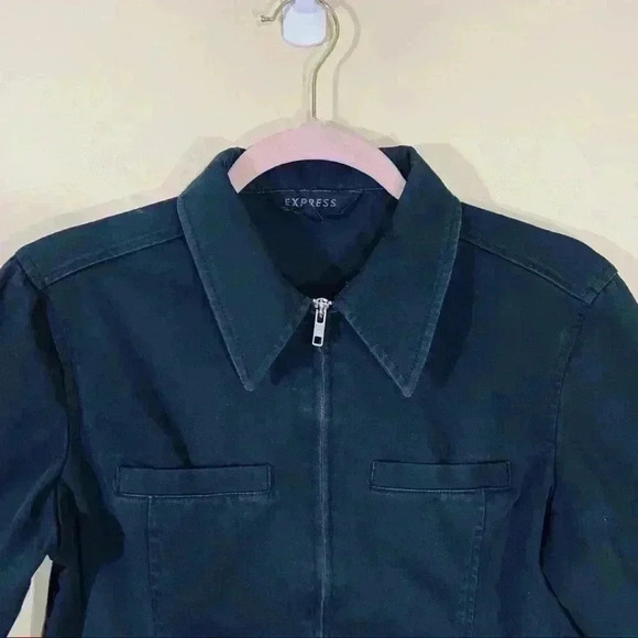Express Black Denim Full Zip Collared Jean Jacket - Picture 3 of 14